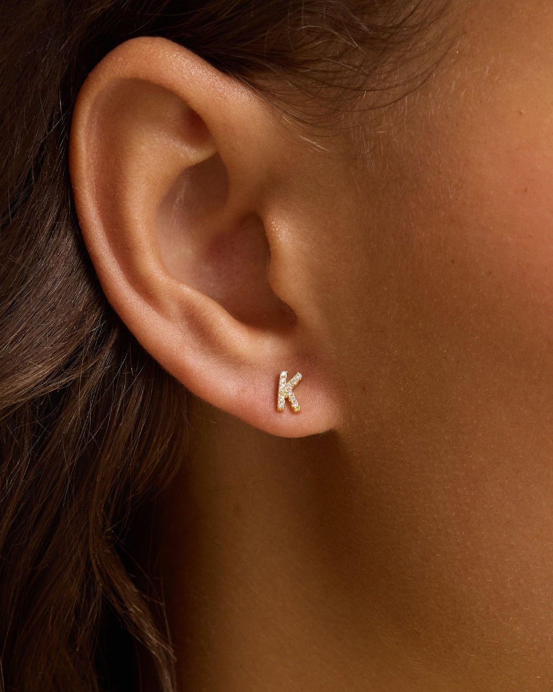 Wilder Shimmer Alphabet Single Stud || option::18K Gold Plated, K
