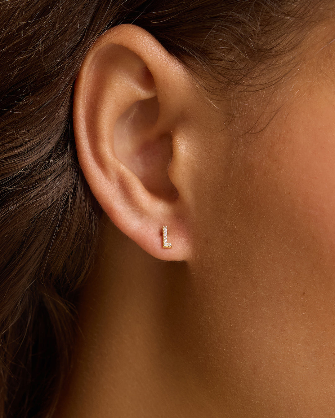 Wilder Shimmer Alphabet Single Stud || option::18K Gold Plated, L