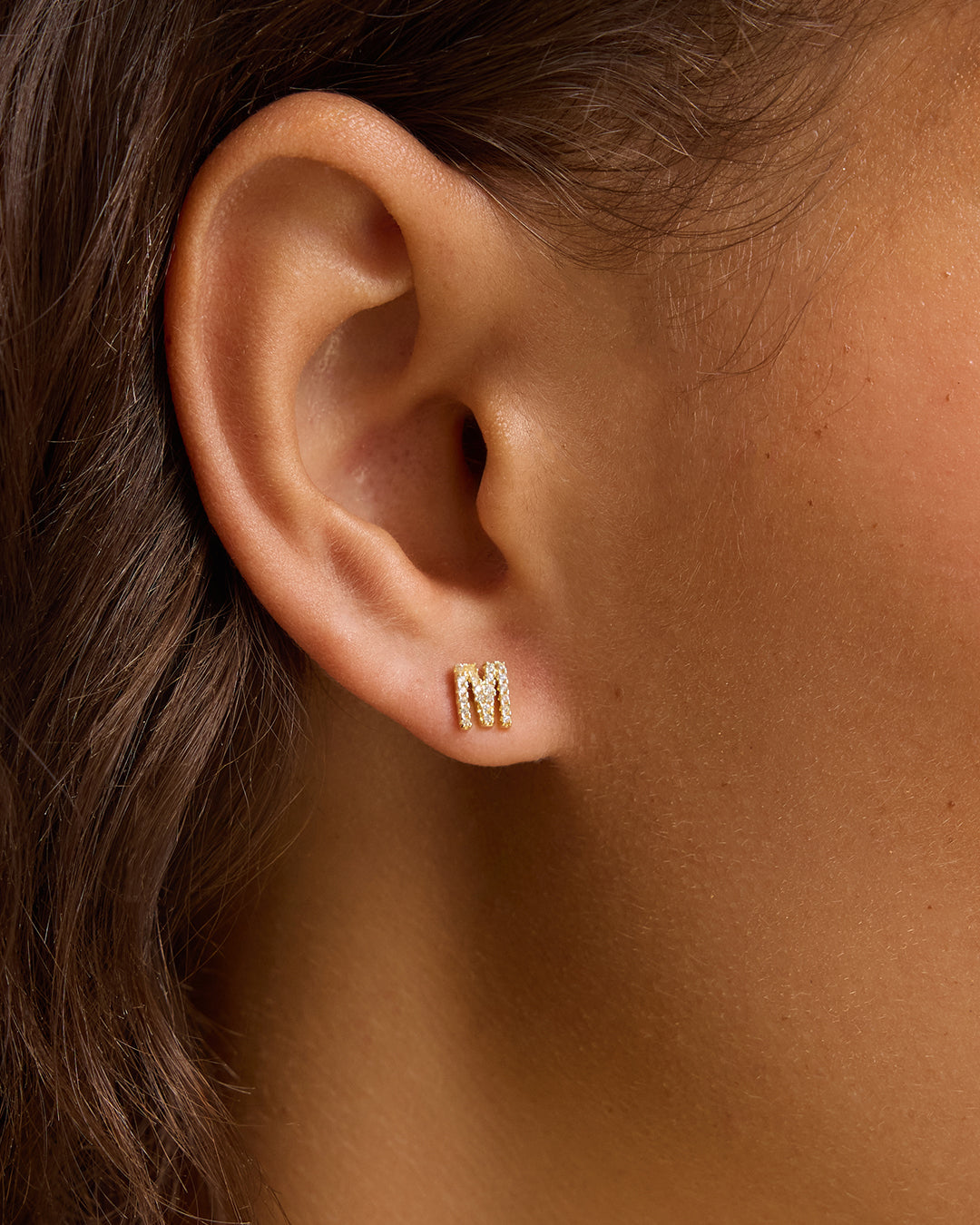 Wilder Shimmer Alphabet Single Stud || option::18K Gold Plated, M