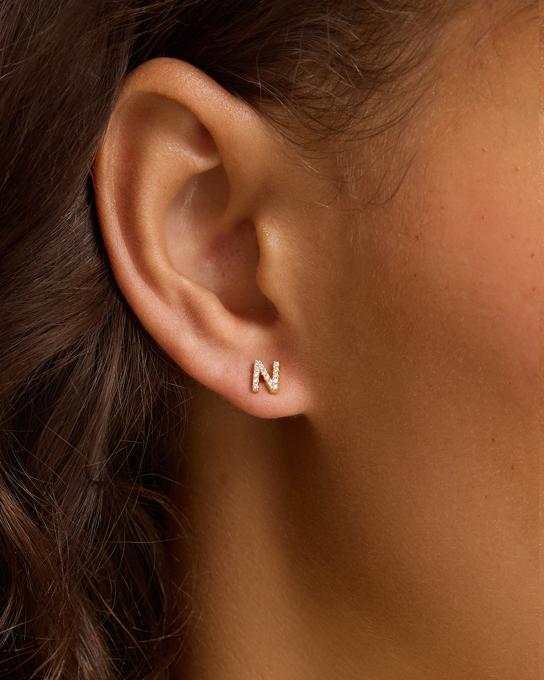 Wilder Shimmer Alphabet Single Stud || option::18K Gold Plated, N