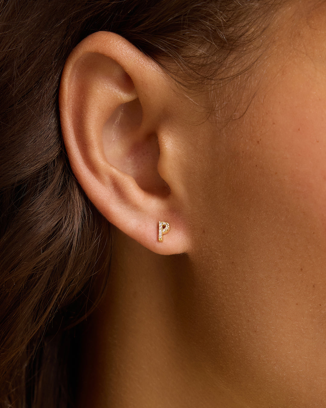 Wilder Shimmer Alphabet Single Stud || option::18K Gold Plated, P