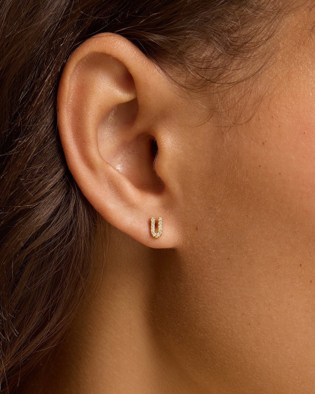 Wilder Shimmer Alphabet Single Stud || option::18K Gold Plated, U