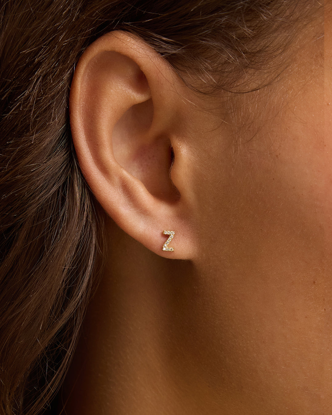 Wilder Shimmer Alphabet Single Stud || option::18K Gold Plated, Z
