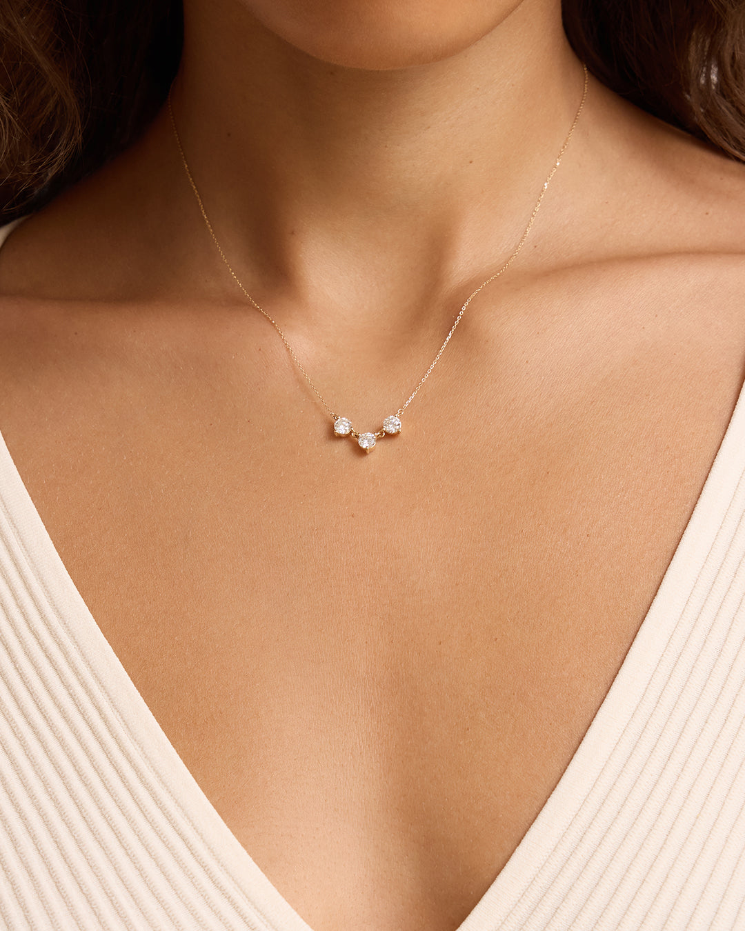 Lab Grown Diamond Solitaire Trio Necklace || option::14K Solid Gold 