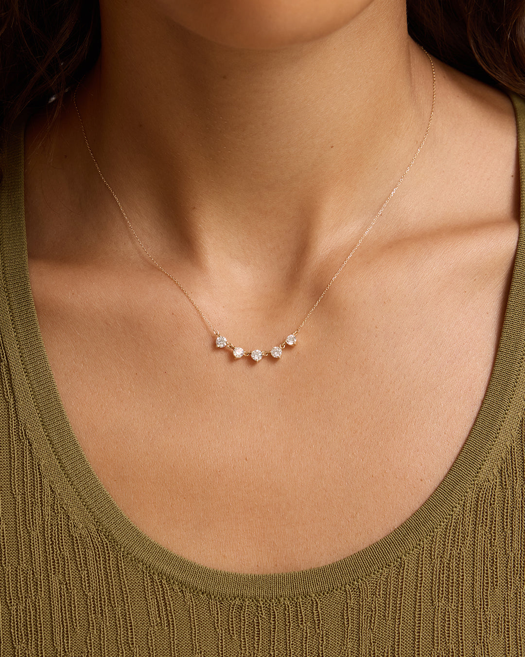 Lab Grown Diamond Solitaire Cluster Necklace || option::14K Solid Gold 