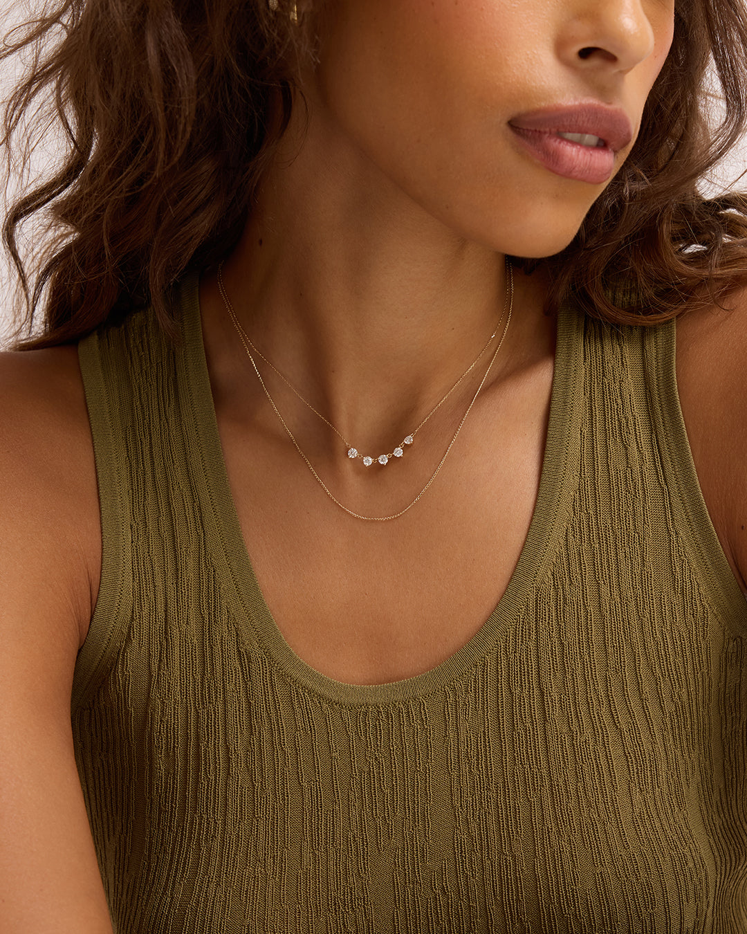 Lab Grown Diamond Solitaire Cluster Necklace || option::14K Solid Gold 