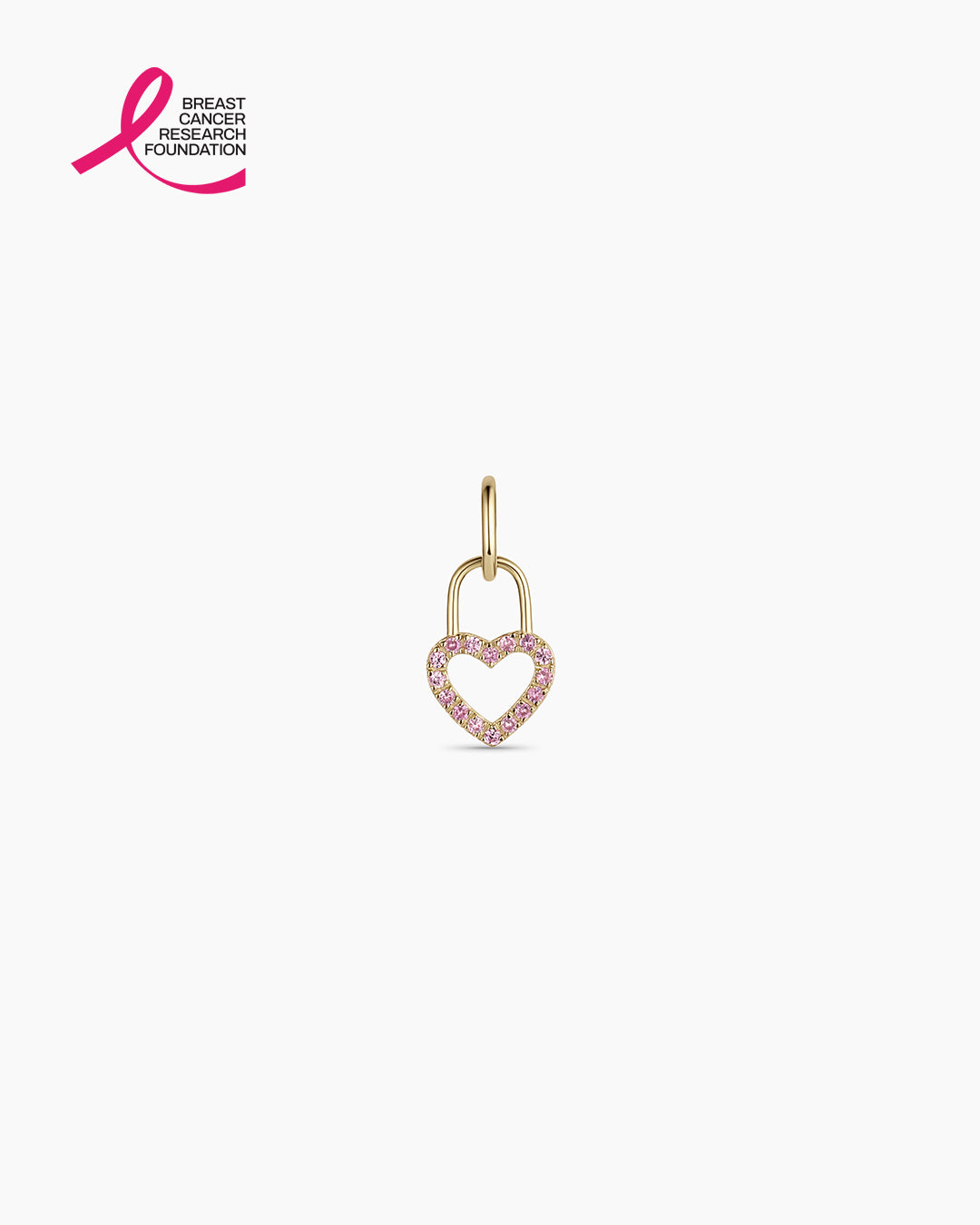 BCRF Pink Sapphire Heart Padlock Charm || option::14K Solid Gold