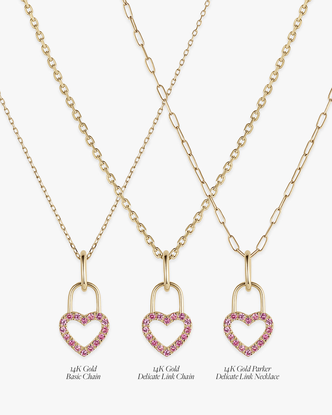 BCRF Pink Sapphire Heart Padlock Charm || option::14K Solid Gold