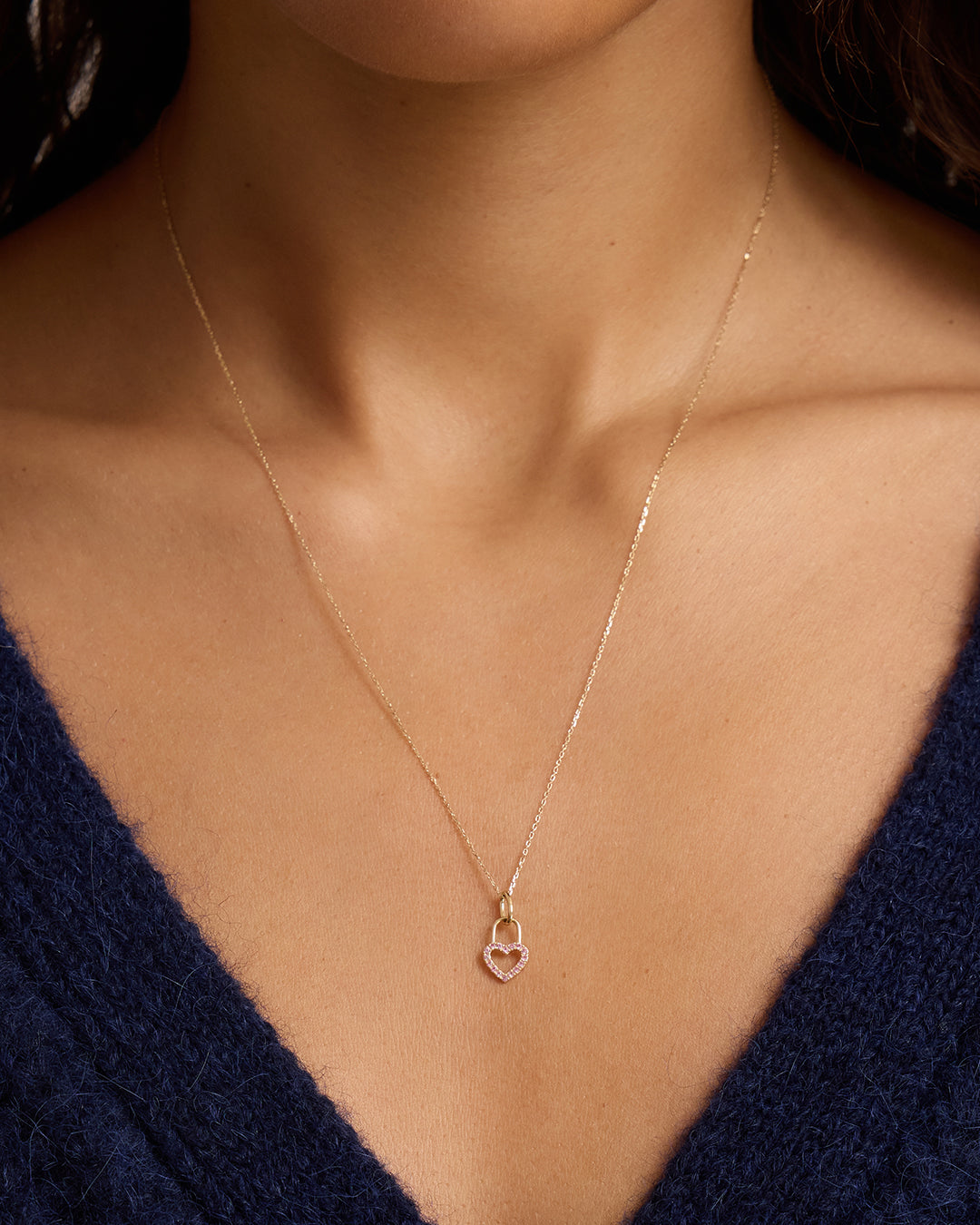 BCRF Pink Sapphire Heart Padlock Charm || option::14K Solid Gold