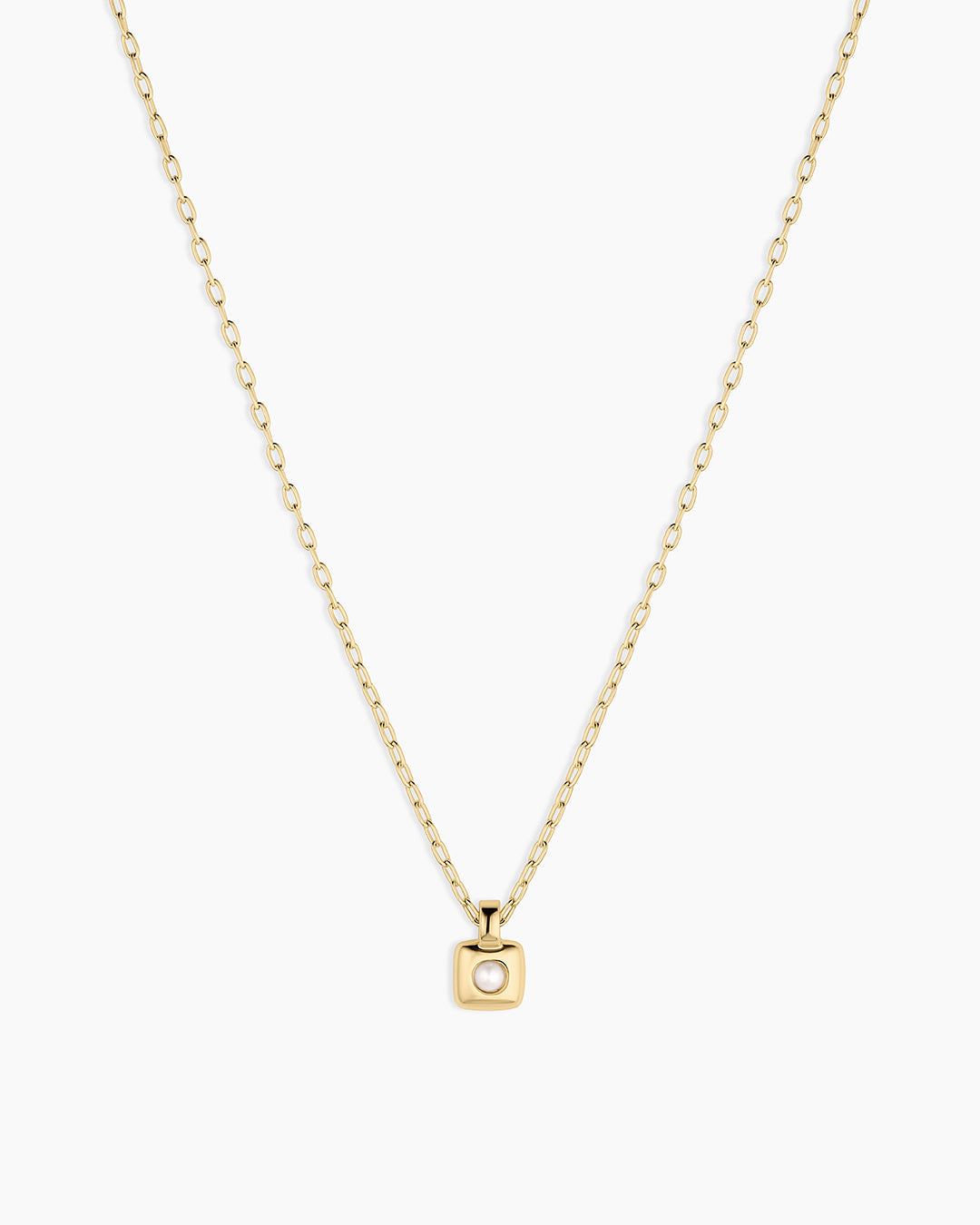 Petite Puff Birthstone Necklace || option::18K Gold Plated, Pearl - June