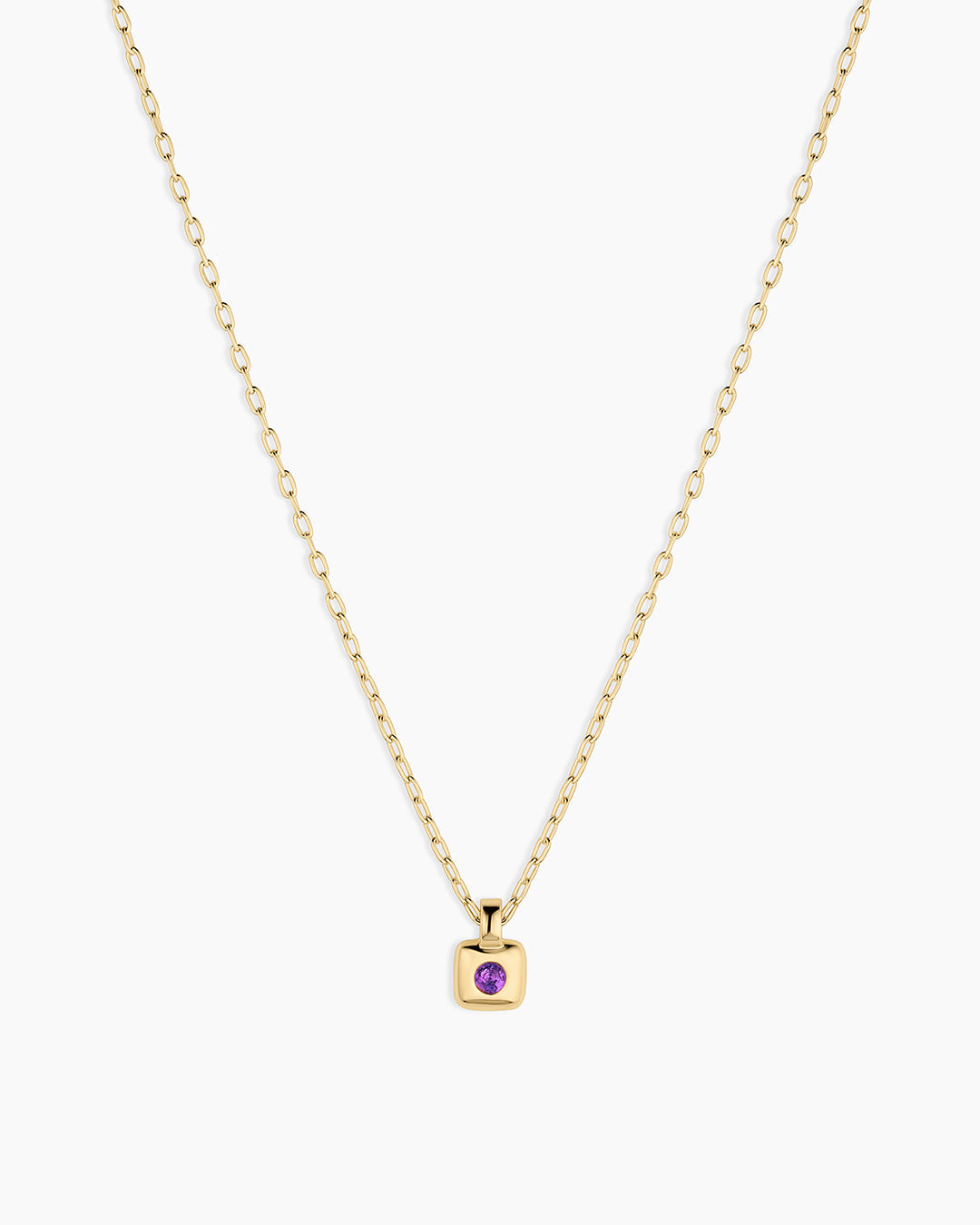 Petite Puff Birthstone Necklace || option::18K Gold Plated, Amethyst - February