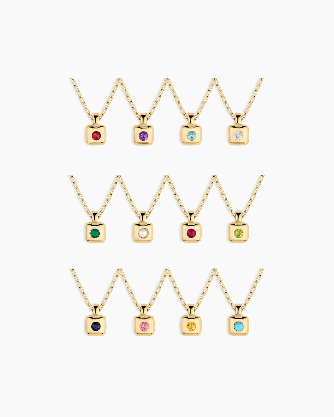 Petite Puff Birthstone Necklace || option::18K Gold Plated, Aquamarine - March