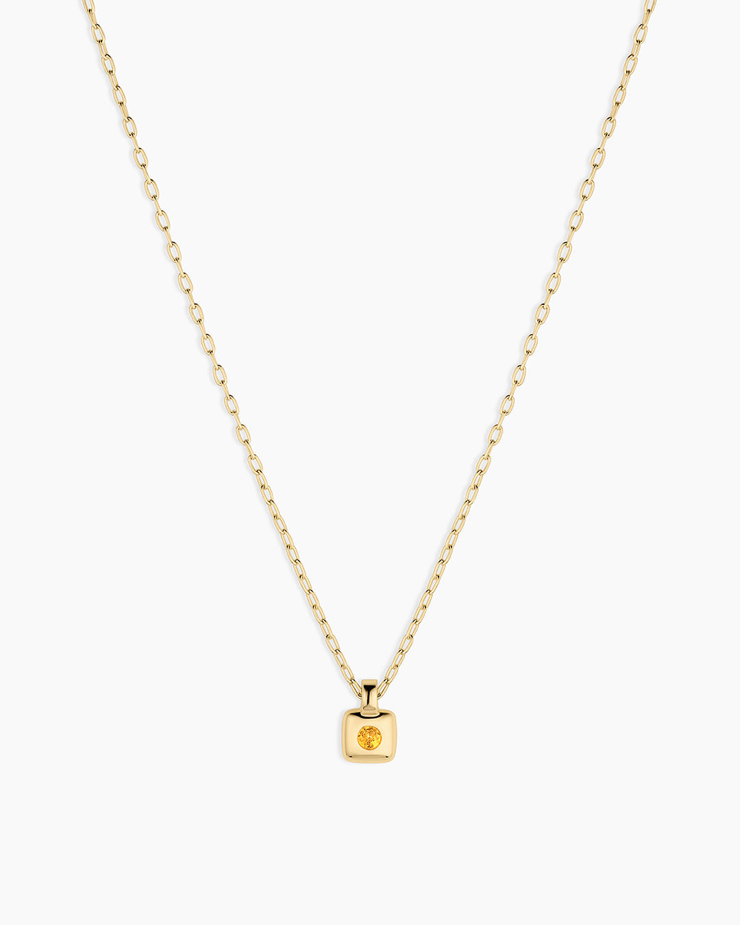 Petite Puff Birthstone Necklace || option::18K Gold Plated, Citrine - November