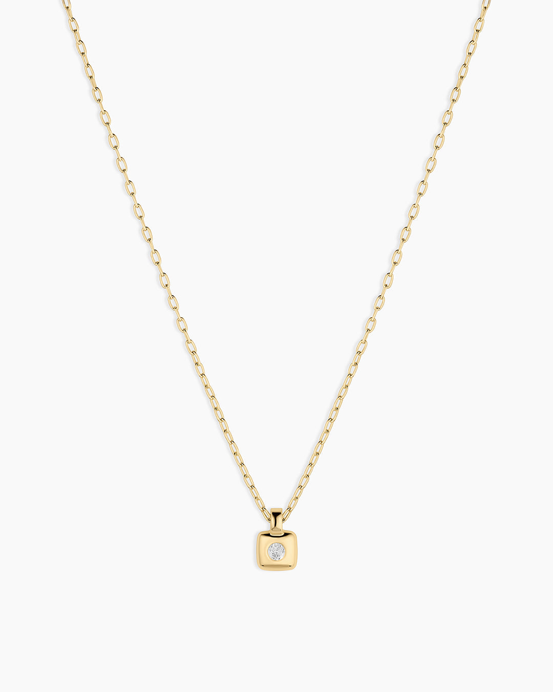 Petite Puff Birthstone Necklace || option::18K Gold Plated, White Topaz - April