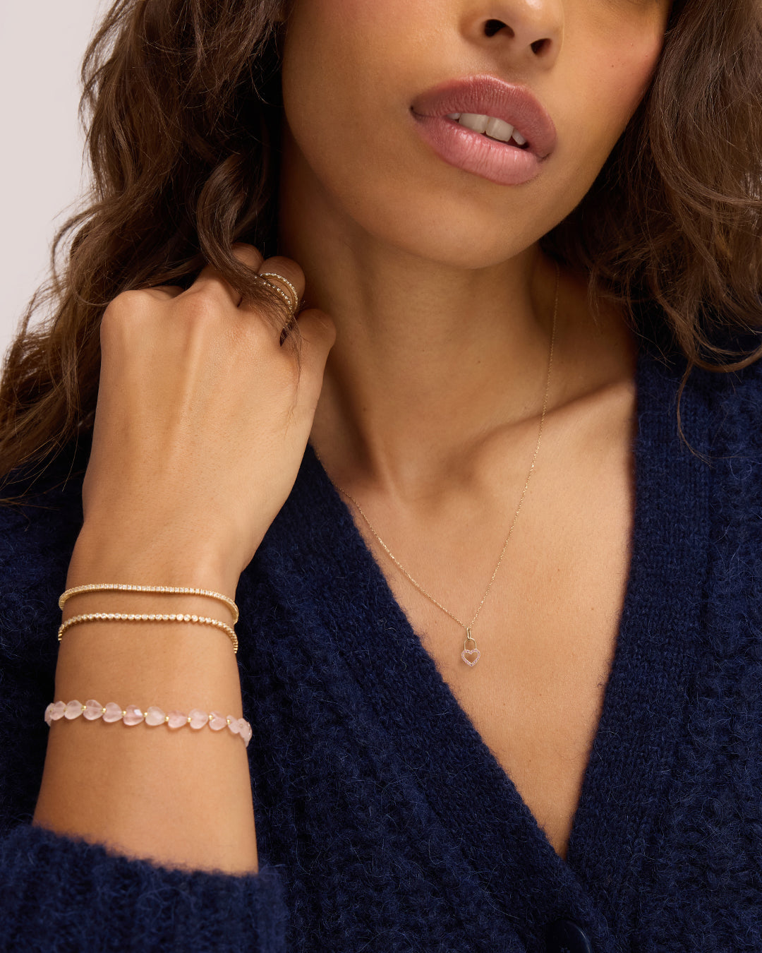 BCRF Rose Quartz Heart Bracelet || option::18K Gold Plated 