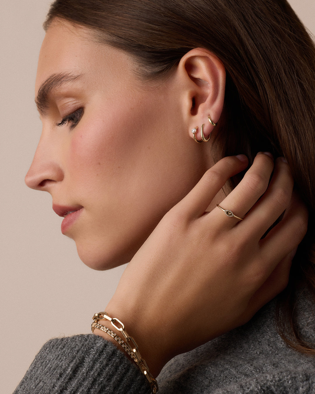 Lab Grown Diamond Solitaire Single Huggie || option::14K Solid Gold