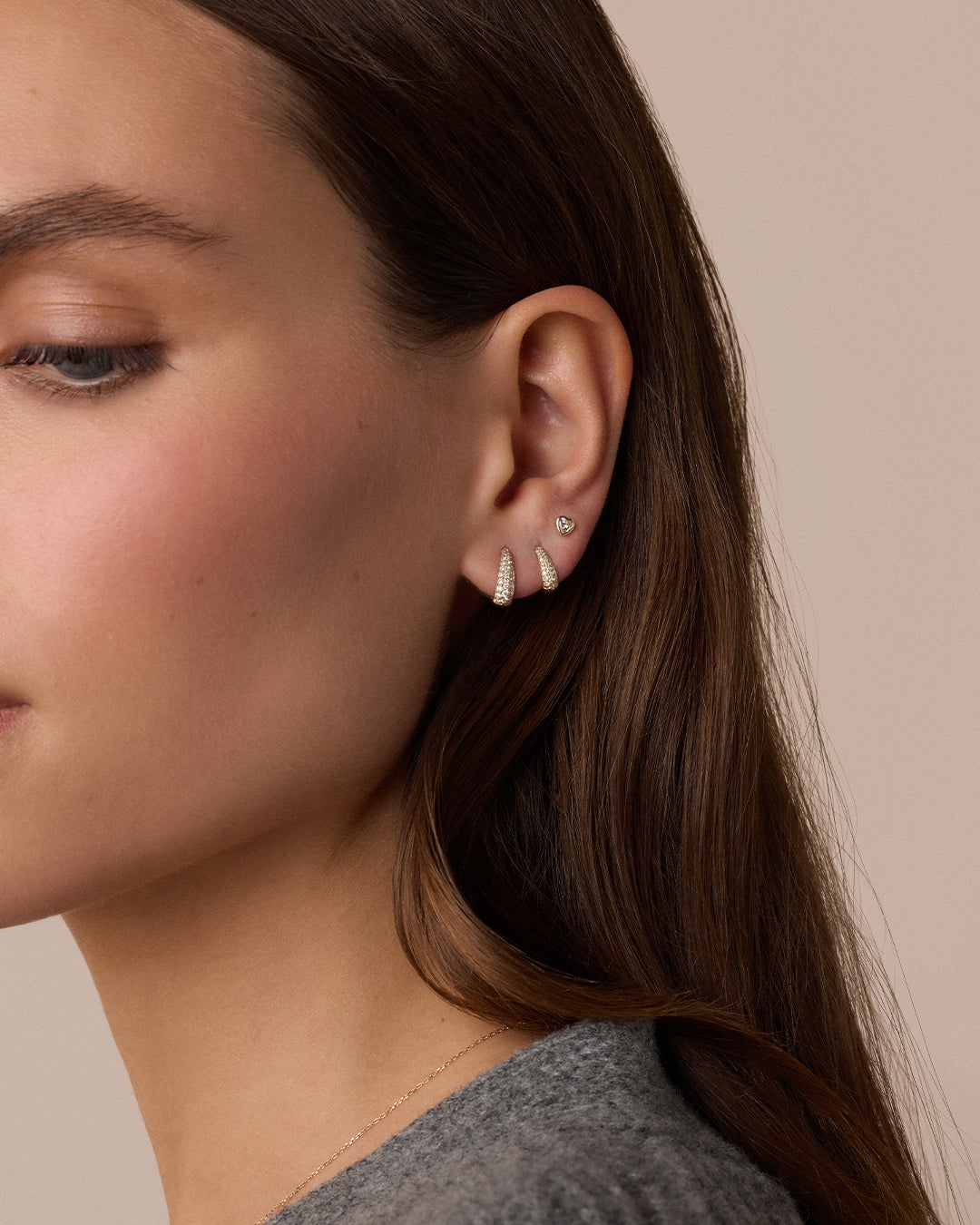 Lab Grown Diamond Heart Single Flat Back Stud || option::14k Solid Gold