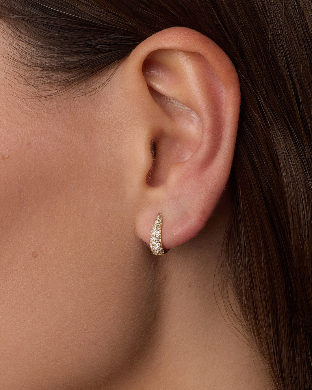 Diamond Banks Single Huggie || option::14K Solid Gold, 11mm