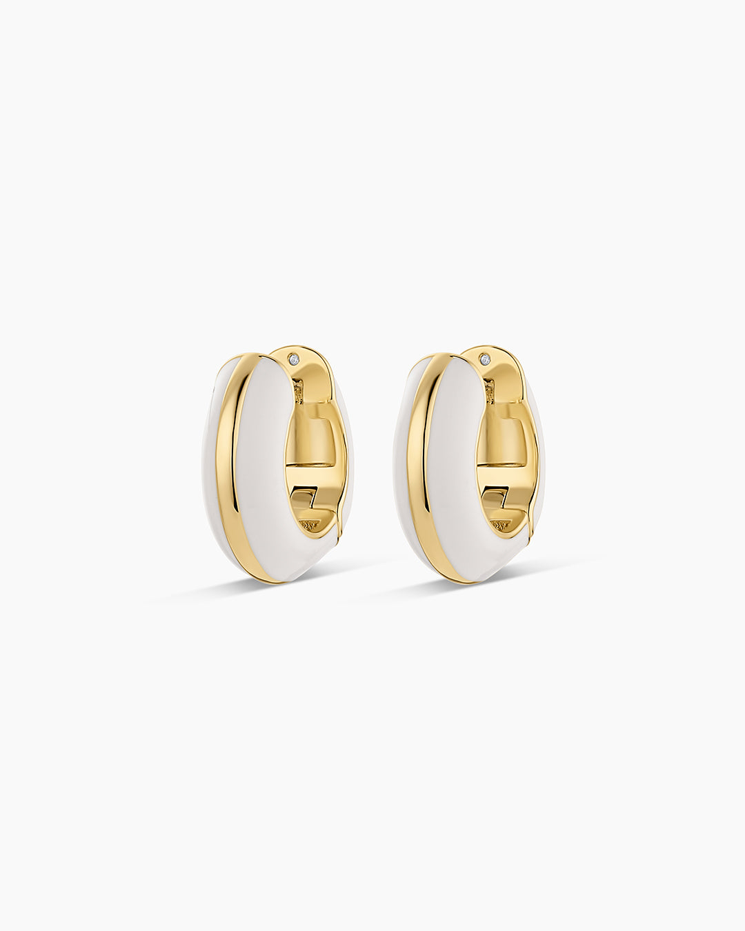 Lou Stripe Huggies || option::18K Gold Plated, Eggshell