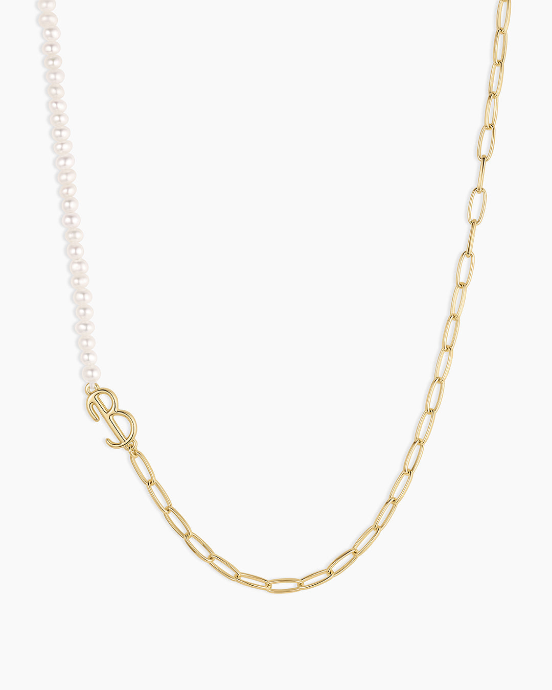 Lou Pearl Alphabet Necklace || option::18K Gold Plated, B