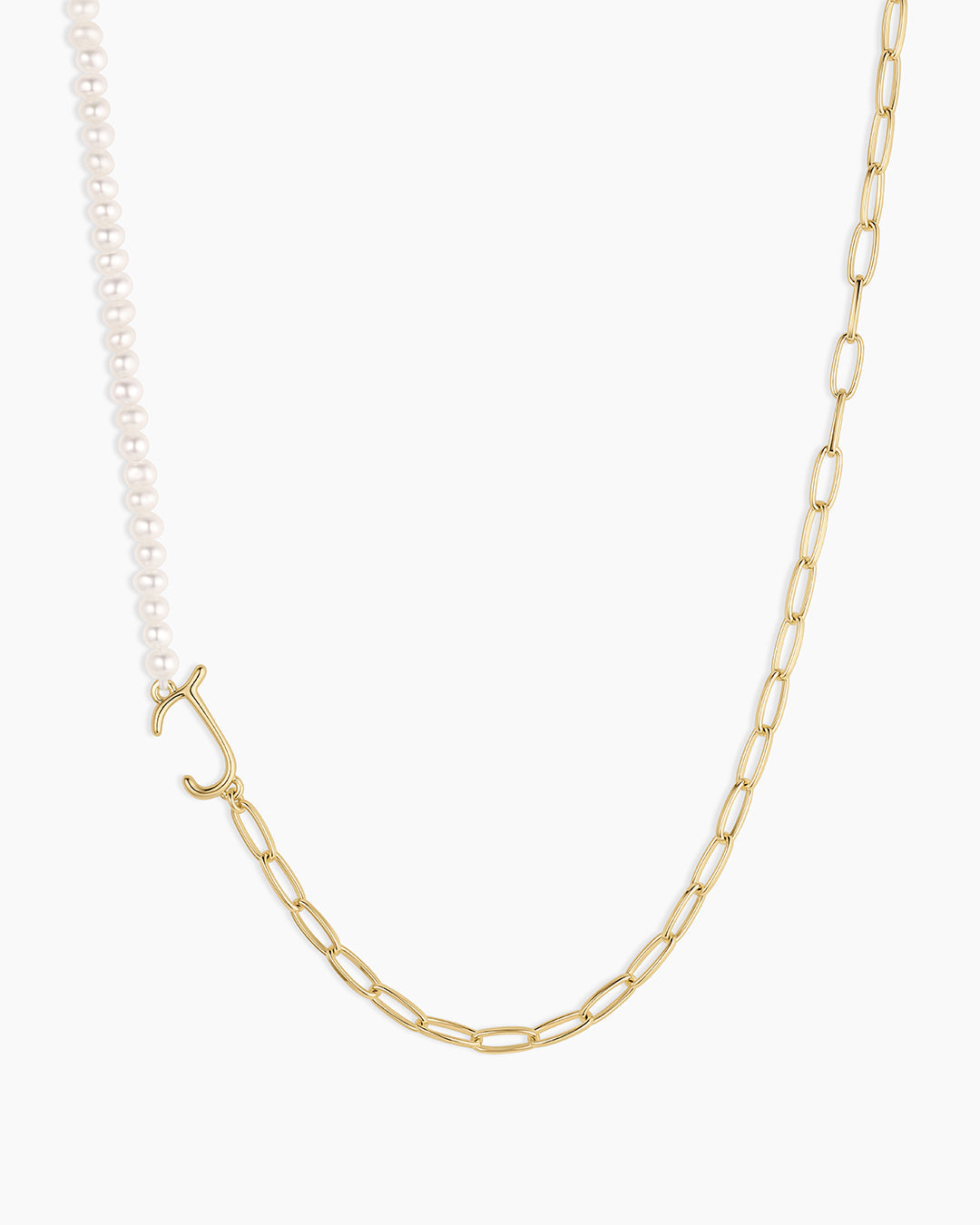 Lou Pearl Alphabet Necklace || option::18K Gold Plated, J