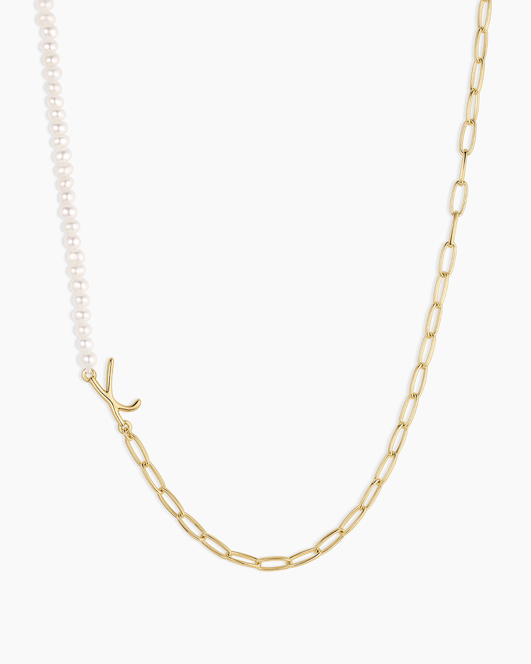 Lou Pearl Alphabet Necklace || option::18K Gold Plated, X