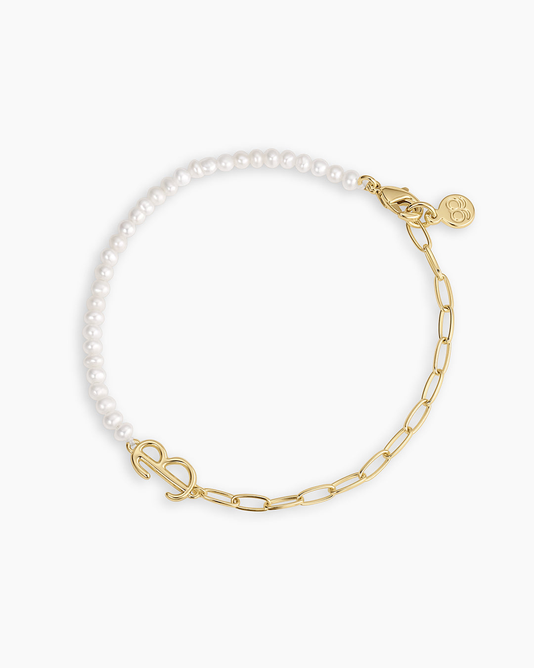 Lou Pearl Alphabet Bracelet || option::18K Gold Plated, B