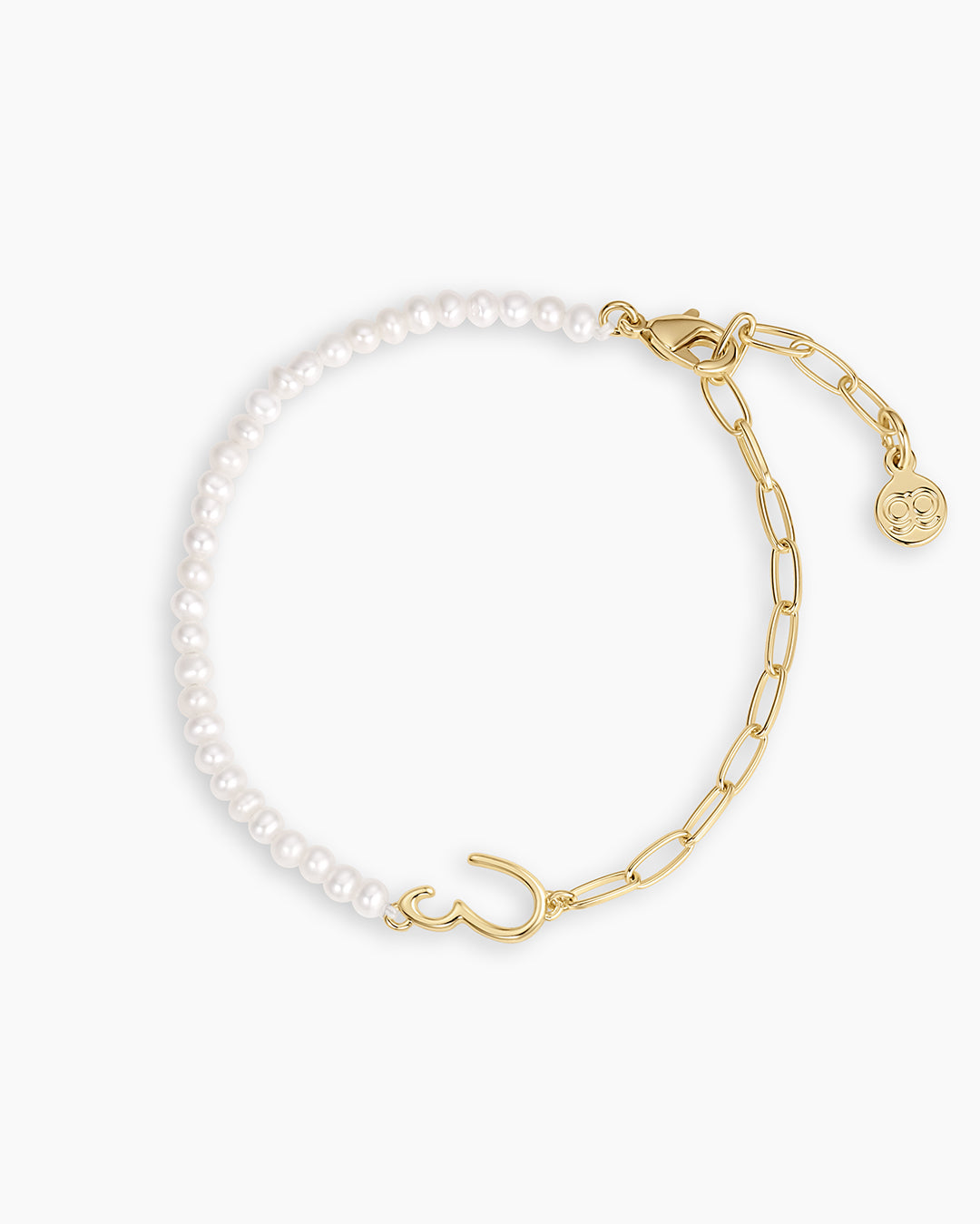 Lou Pearl Alphabet Bracelet || option::18K Gold Plated, E