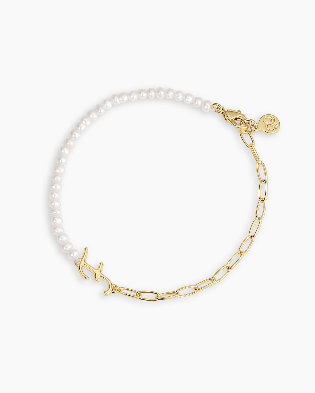 Lou Pearl Alphabet Bracelet || option::18K Gold Plated, F