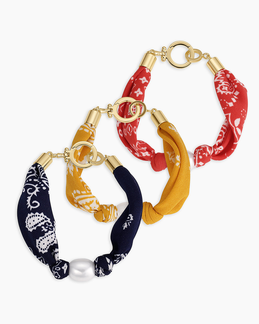 Paisley Bandana Pearl Bracelet || option::18K Gold Plated, Red