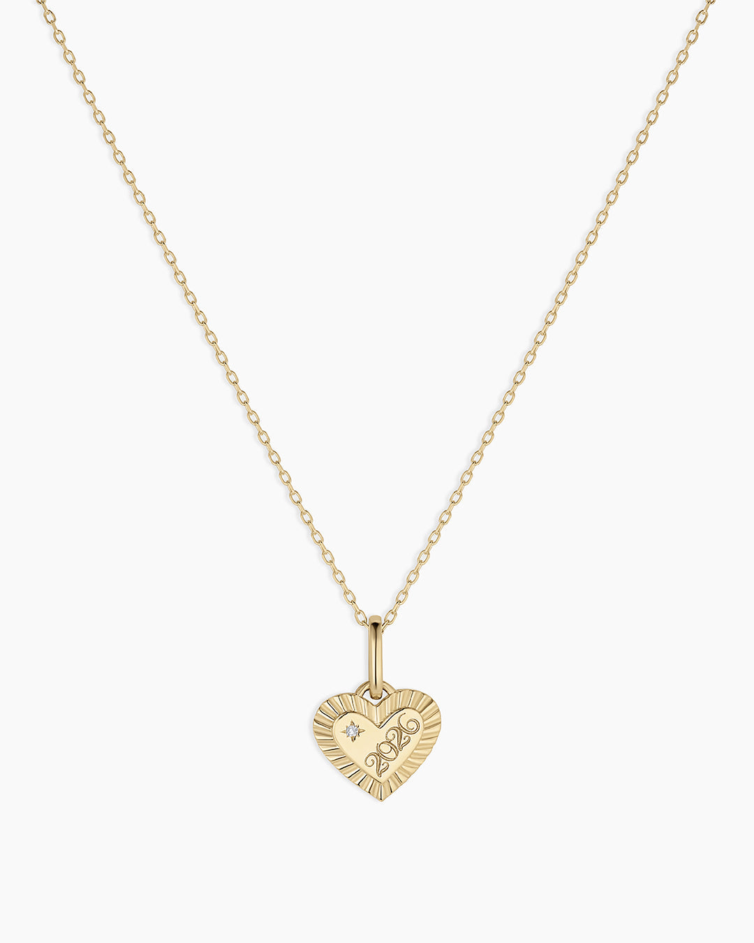 14K Gold Milestone Heart Charm Necklace || option::14K Solid Gold