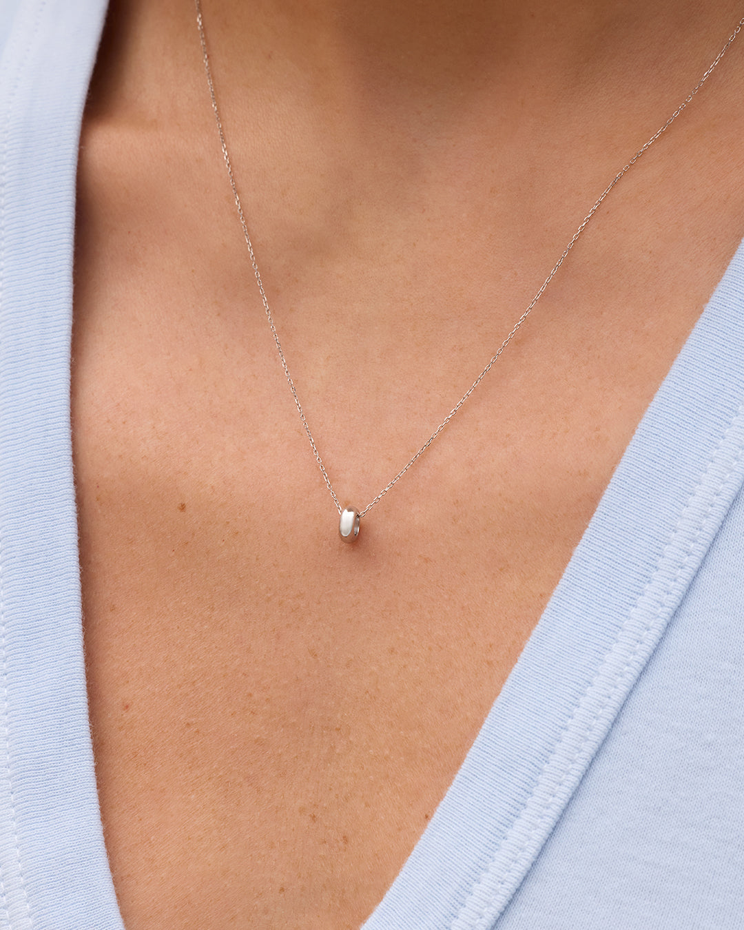 14K White Gold Lou Halo Charm Necklace || option::14K Solid White Gold