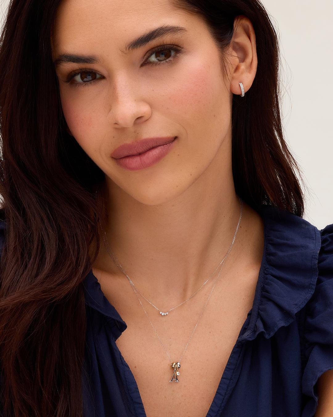 14K White Gold Lou Halo Charm Necklace || option::14K Solid White Gold
