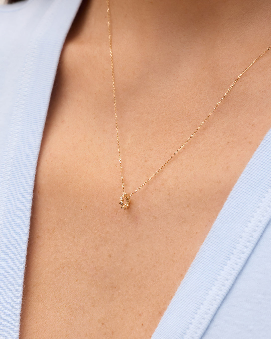 Classic Diamond Halo Charm Necklace || option::14K Solid Gold