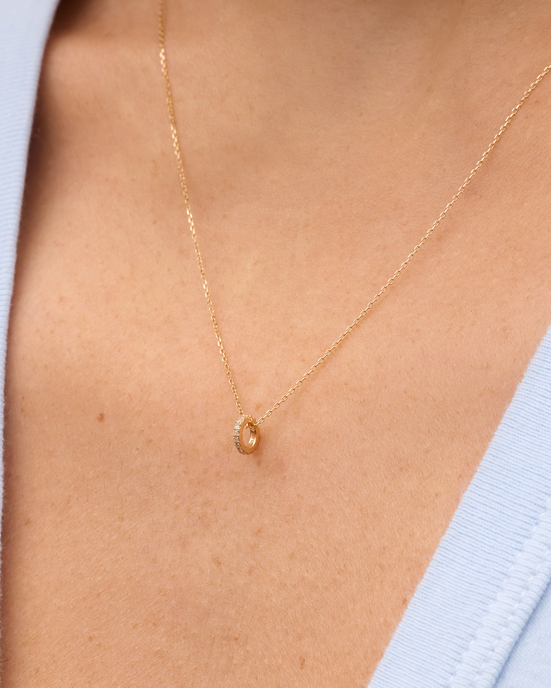 Diamond Pavé Halo Charm Necklace || option::14K Solid Gold