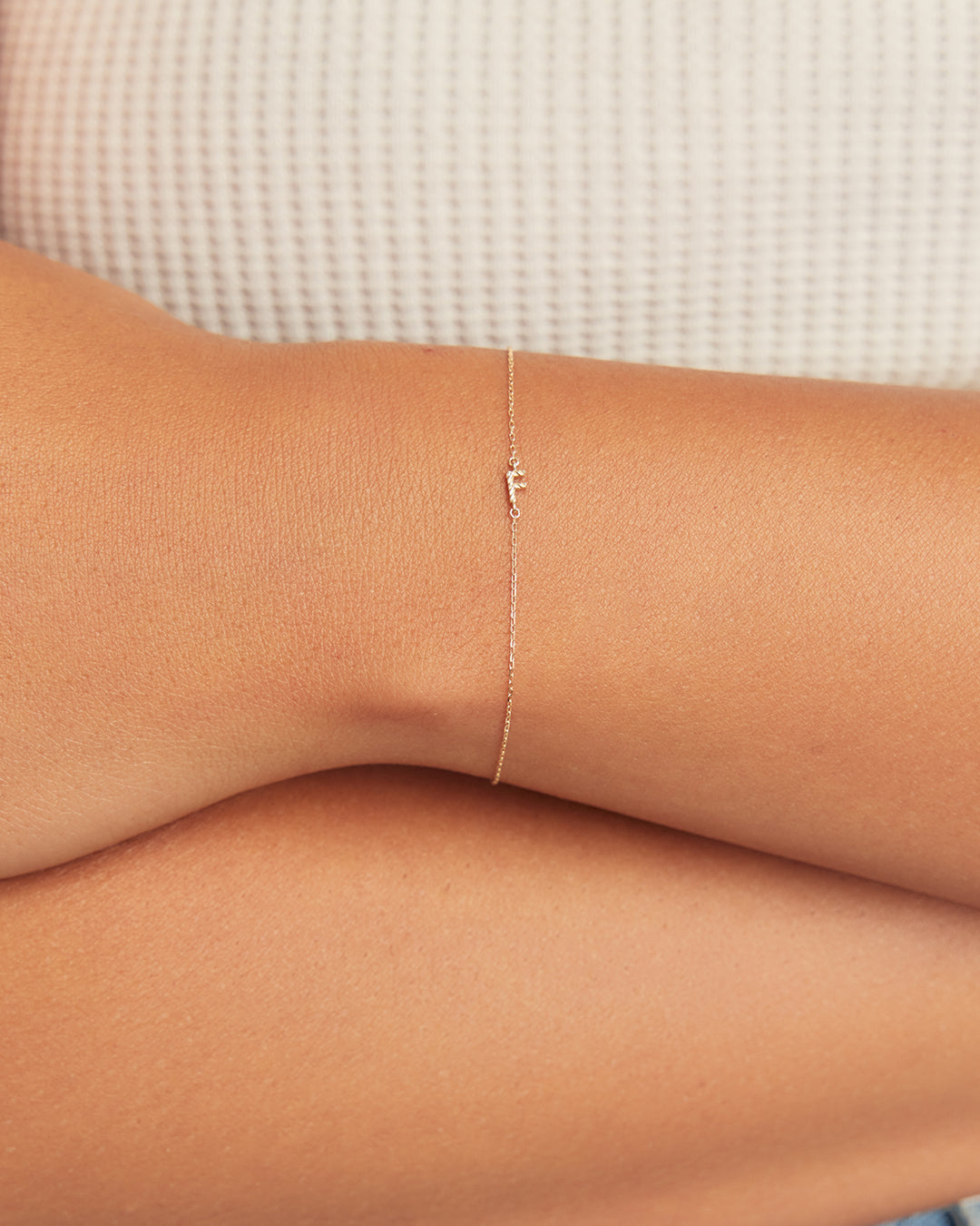 14k Gold Crew Alphabet Bracelet || option::14K Solid Gold, F