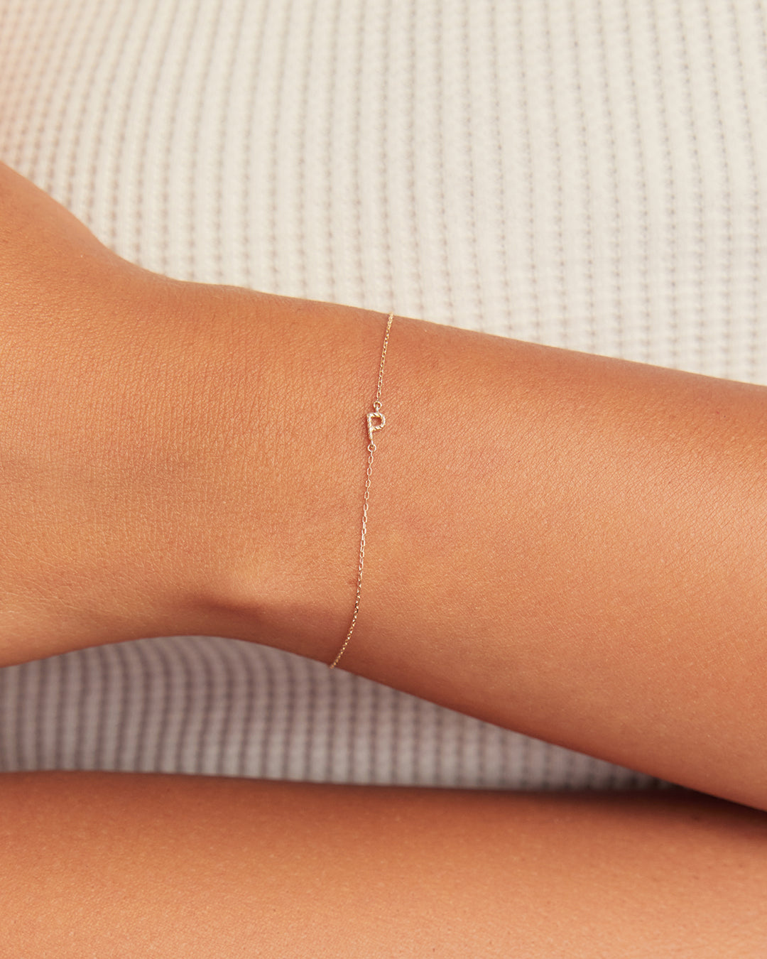 14k Gold Crew Alphabet Bracelet || option::14K Solid Gold, P