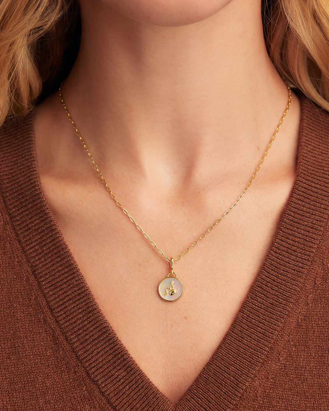 Vintage Zodiac Charm Necklace  || option::18K Gold Plated, Aquarius