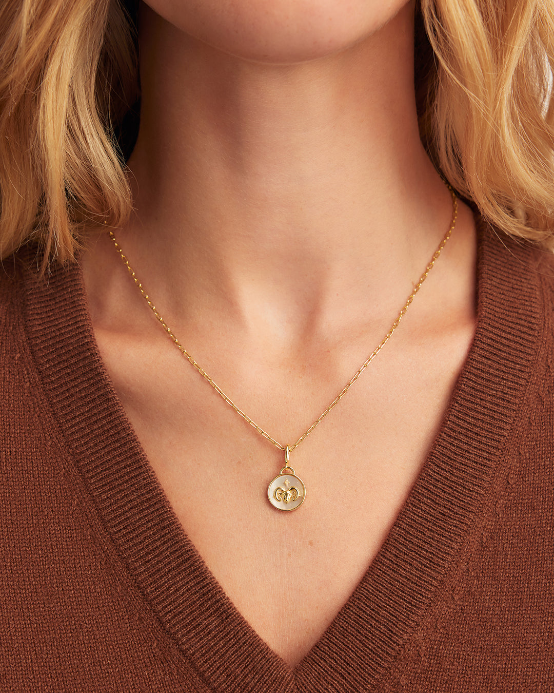 Vintage Zodiac Charm Necklace  || option::18K Gold Plated, Aries