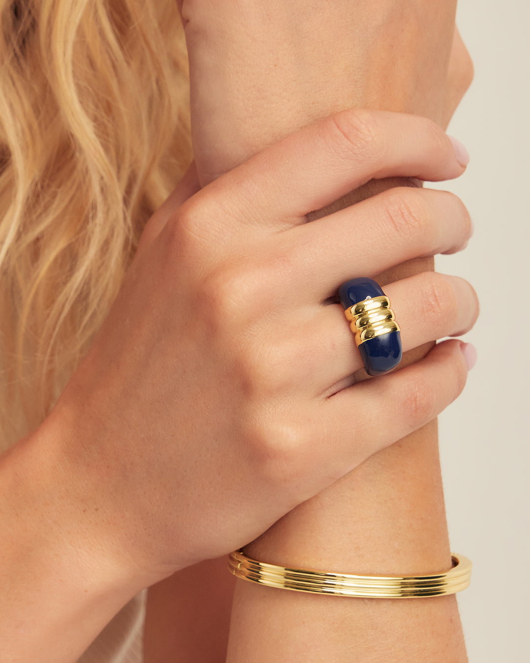 Melrose Statement Ring || option::18K Gold Plated, Navy