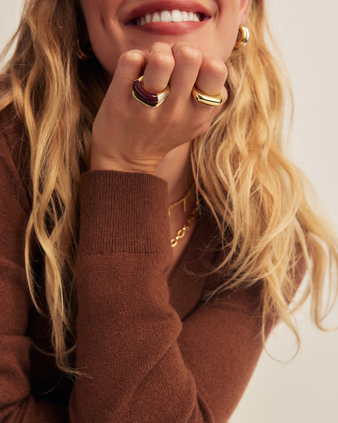 Bella Enamel Ring || option::18K Gold Plated, Burgundy