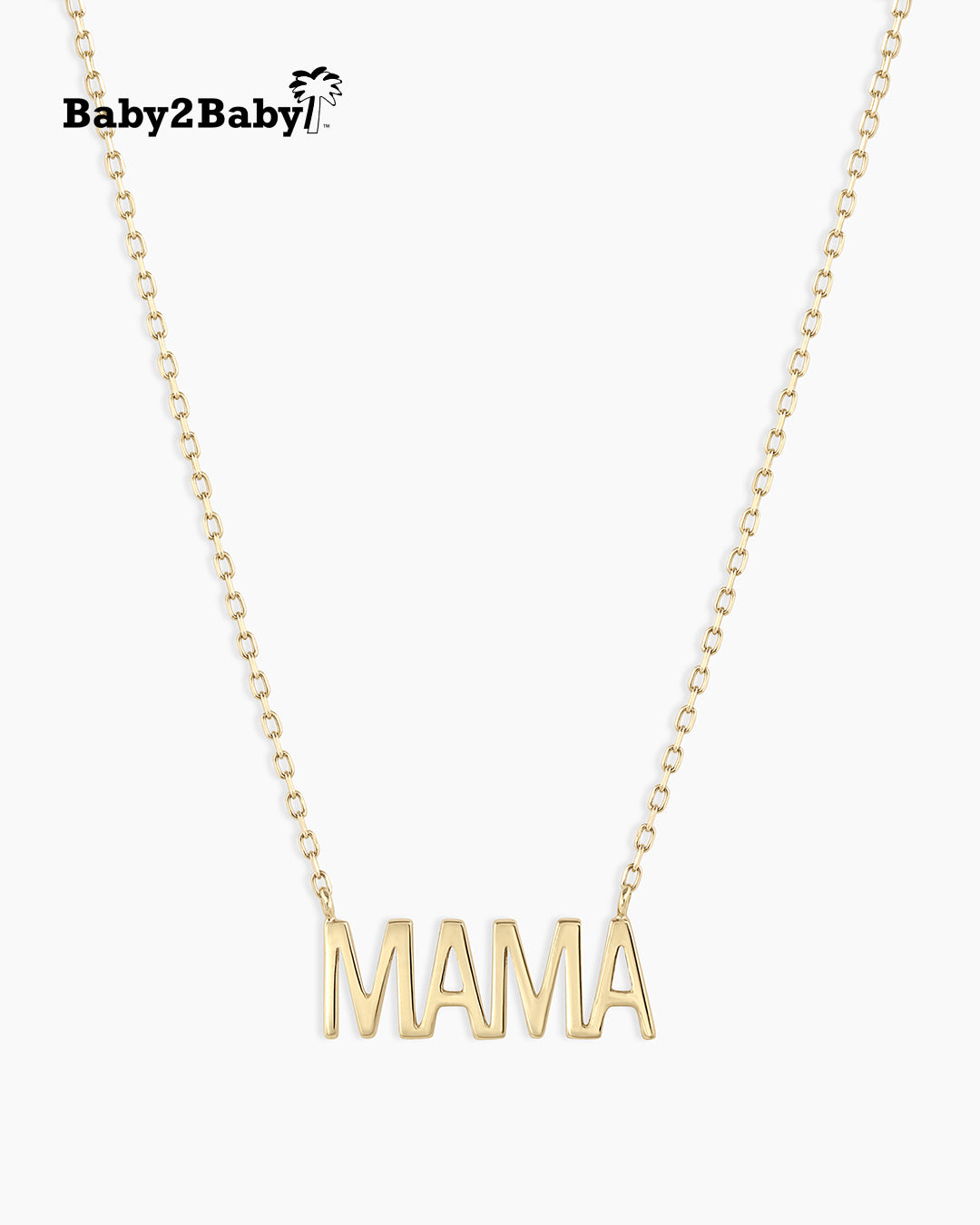 Woman wearing  Mama Necklace || option::14k Solid Gold