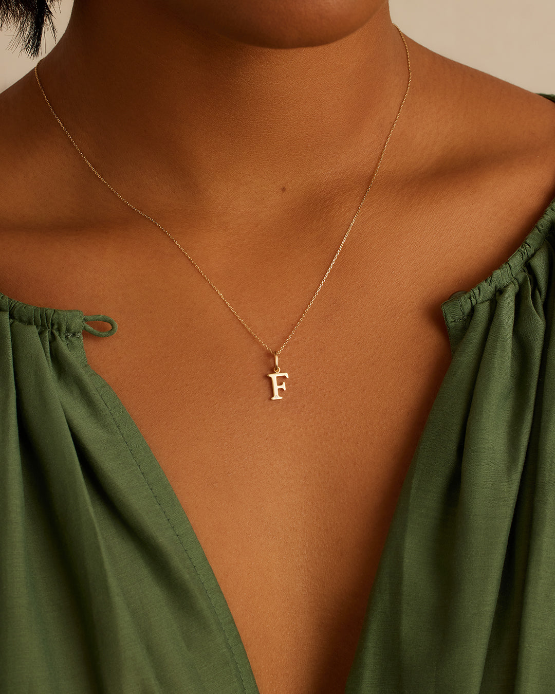 Diamond Vintage Alphabet Charm || option::14k Solid Gold, F