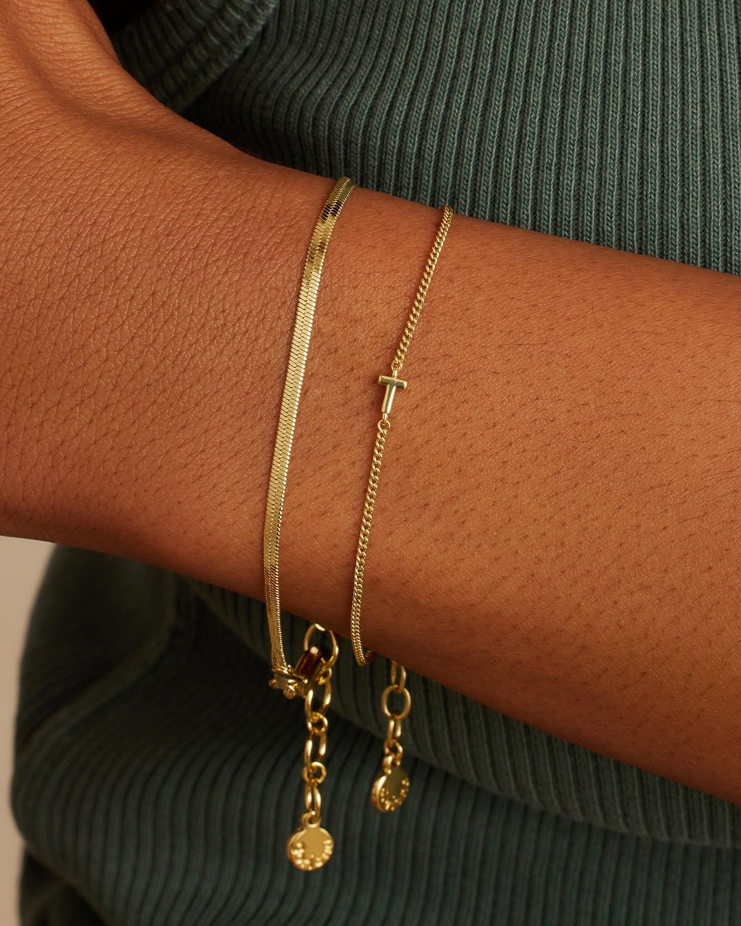 Wilder Mini Alphabet Bracelet || option::18k Gold Plated, T