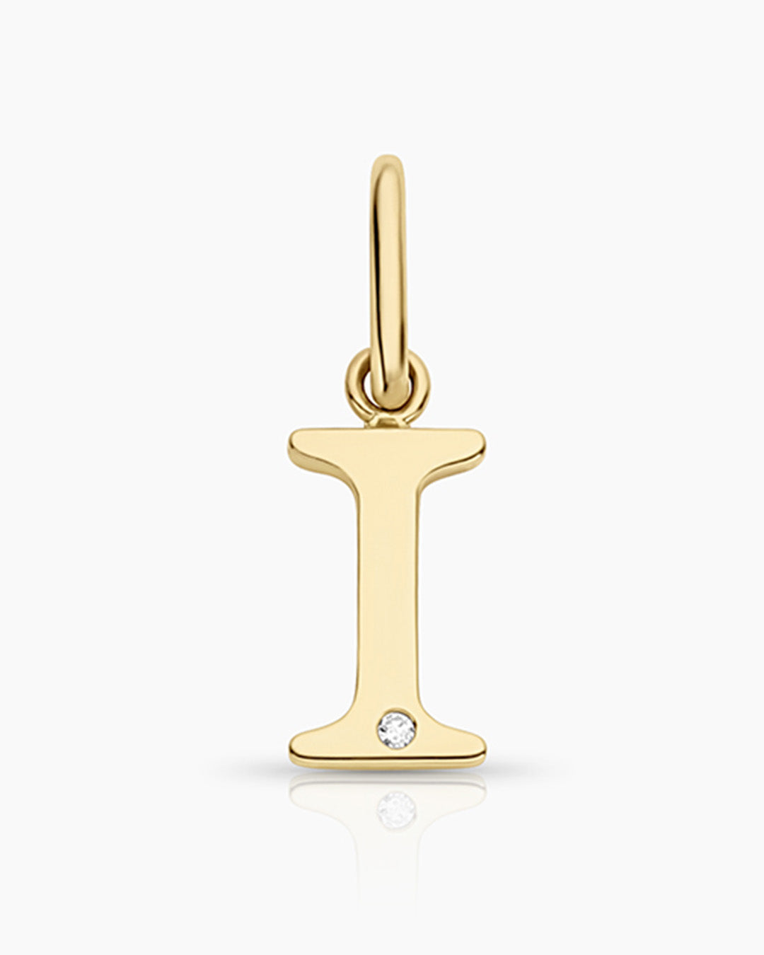 Diamond Vintage Alphabet Charm || option::14k Solid Gold, I