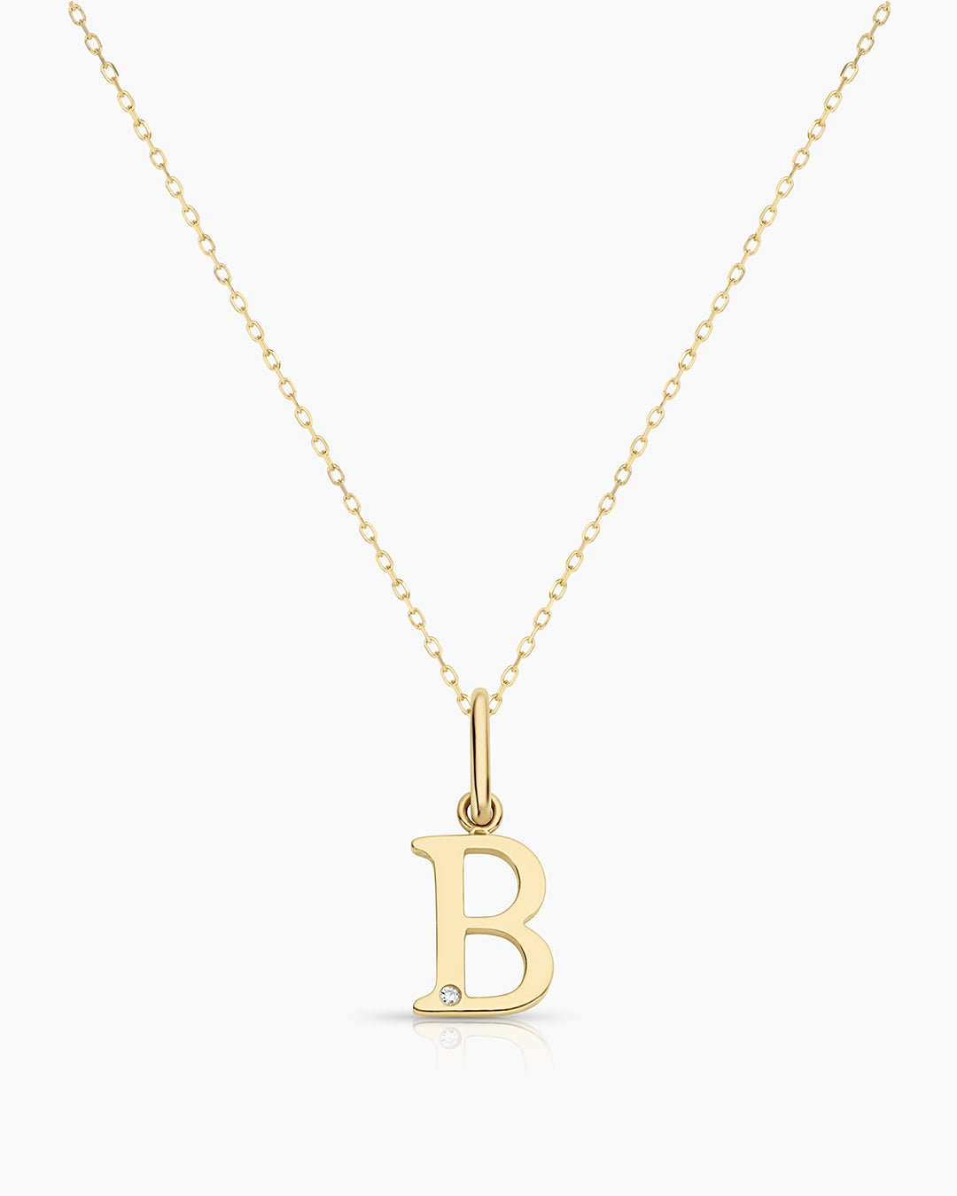 Diamond Vintage Alphabet Necklace || option::14k Solid Gold, B