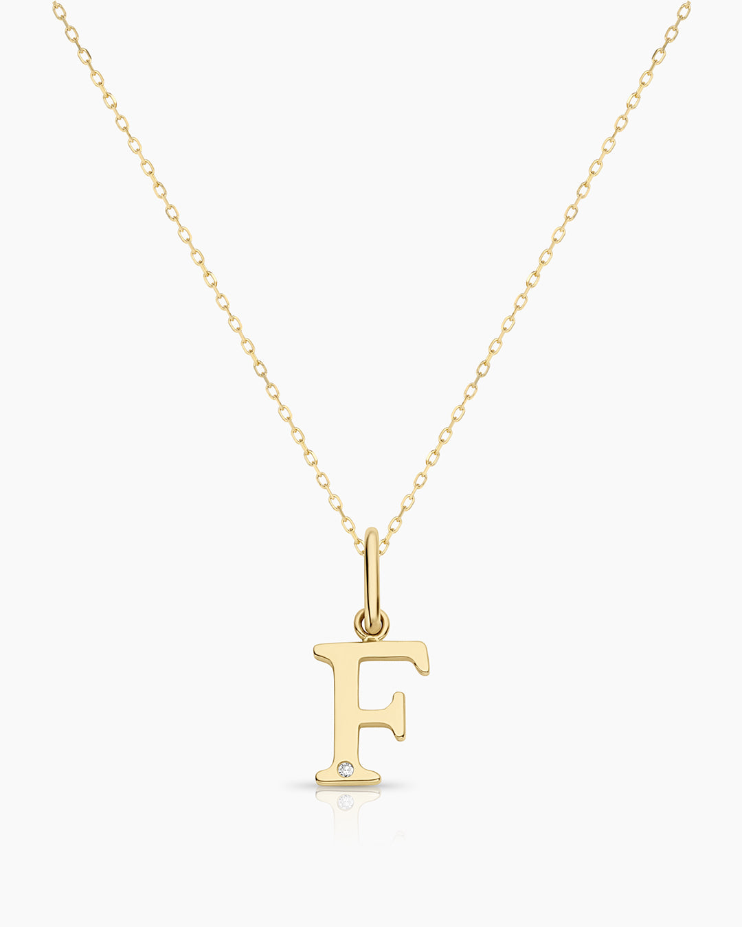 Diamond Vintage Alphabet Necklace || option::14k Solid Gold, F