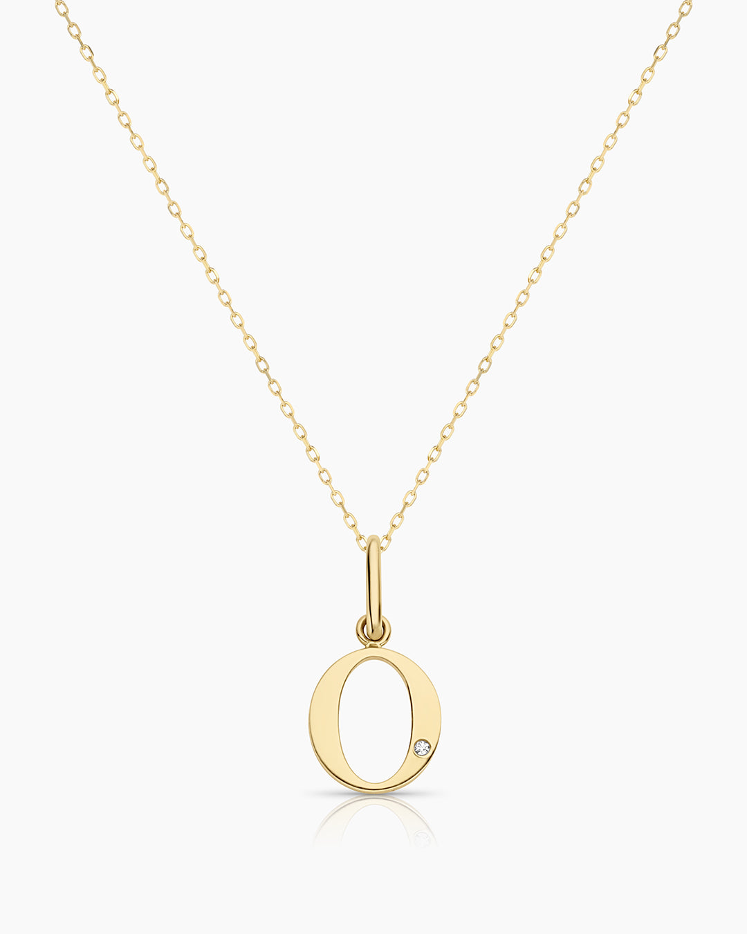 Diamond Vintage Alphabet Necklace || option::14k Solid Gold, O