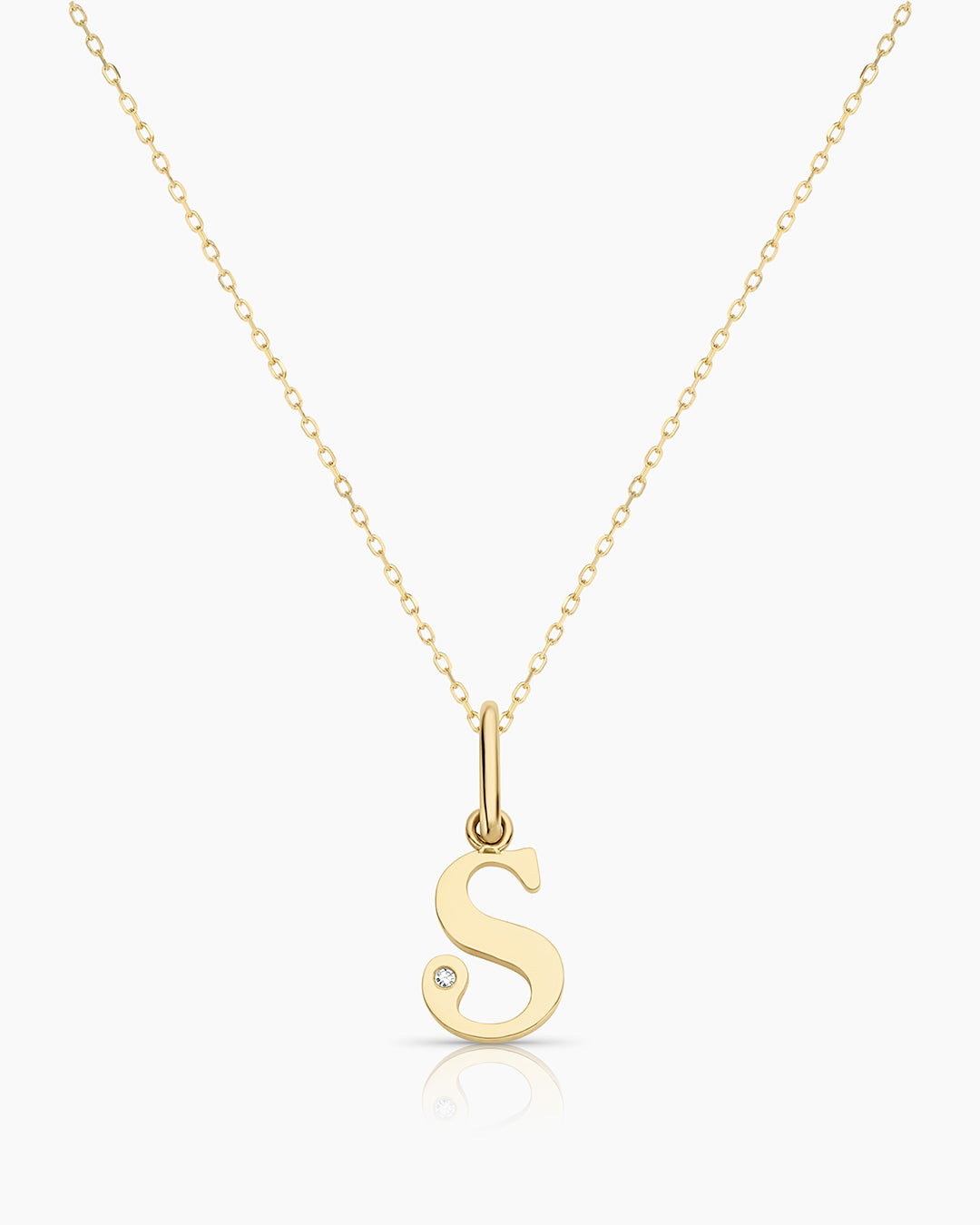 Diamond Vintage Alphabet Necklace || option::14k Solid Gold, S