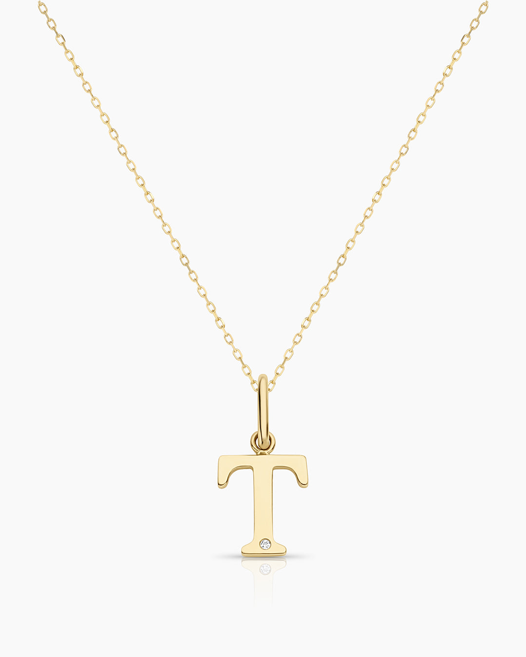 Diamond Vintage Alphabet Necklace || option::14k Solid Gold, T